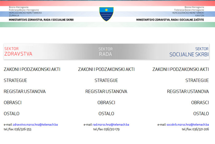 Otvorena web stranica Ministarstva zdravstva, rada i socijalne skrbi HNŽ