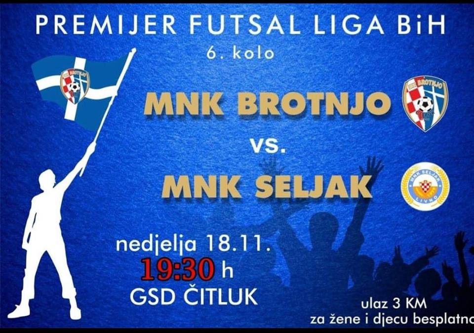 6. kolo Premijer futsal lige BiH: Brotnjo domaćin Seljaku