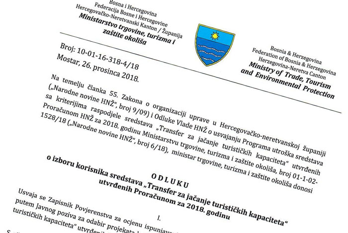 Za jačanje turističkih kapaciteta u HNŽ-u podijeljeno 950 tisuća KM