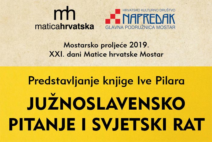 Sutra predstavljanje knjige dr. Ive Pilara „Južnoslavensko pitanje i svjetski rat“