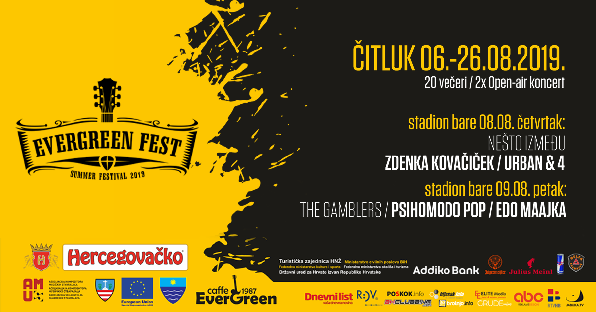‘Evergreen fest’ započinje 6. kolovoza: Nastupaju Psihomodo pop, Urban, Edo Maajka, Meritas…