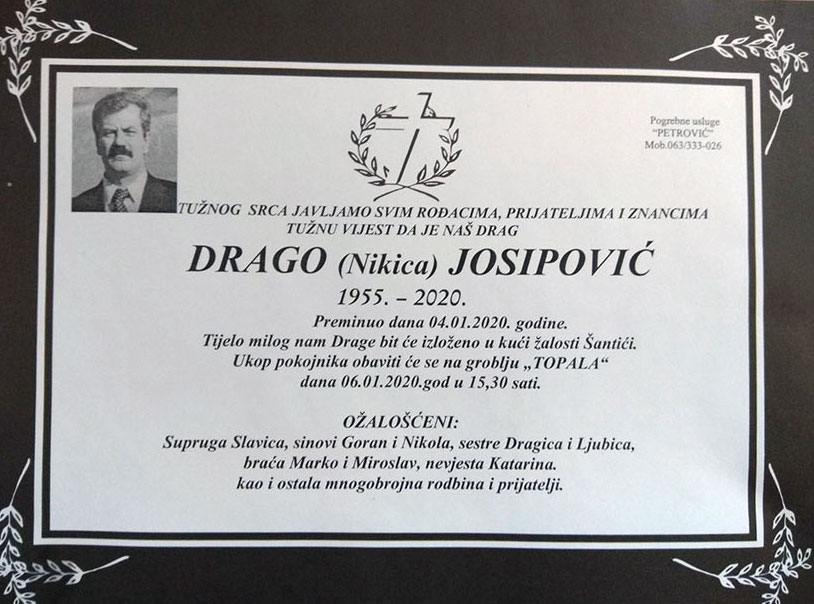 Preminuo Drago Josipović, Haški uznik iz Središnje Bosne