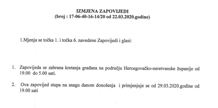 Od nedjelje policijski sat na snazi od 19:00 do 05:00 sati