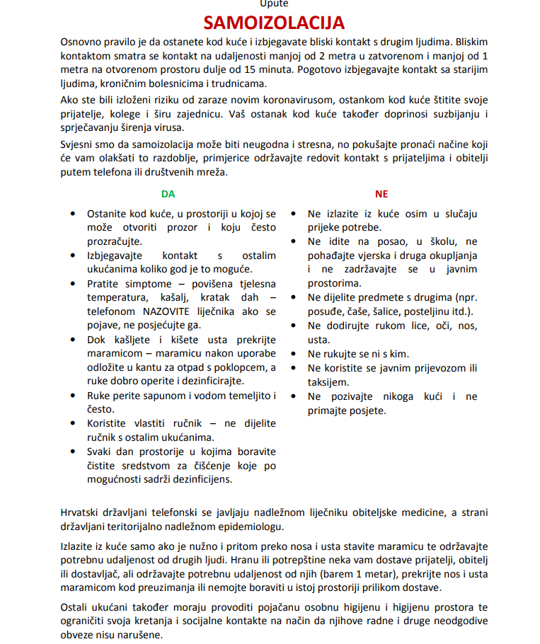 KORONAVIRUS – Samoizolacija!