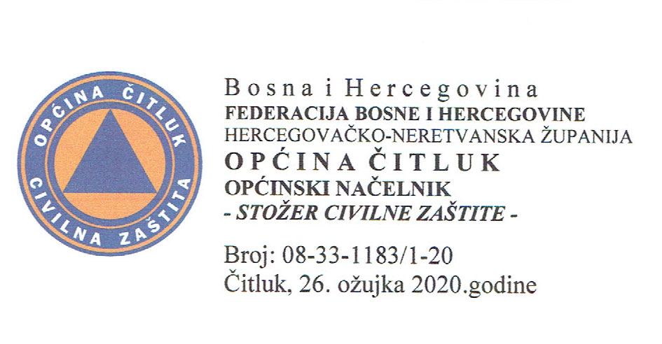 Nova zapovijed Stožera civilne zaštite općine Čitluk
