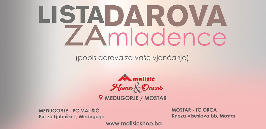 Lista darova za mladence – Mališić Home&Decor Mostar / Međugorje