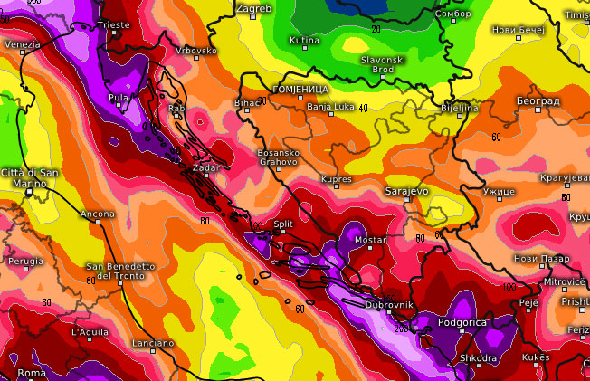 UPOZORENJE! Tijekom nedjelje olujni udari juga, ponegdje će pasti enormne količine kiše