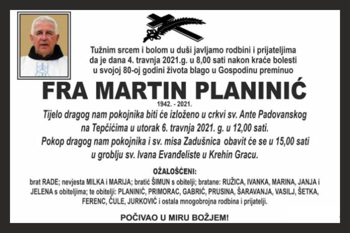 Preminuo fra Martin Planinić (1942. – 2021.)