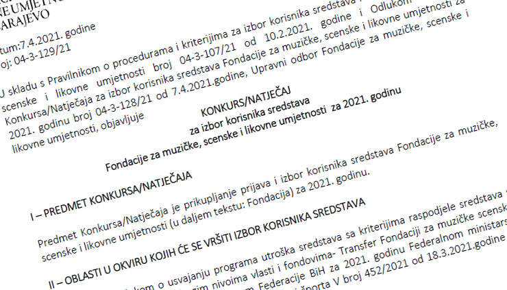 Raspisan natječaj: Fondacija za glazbene, scenske i likovne umjetnosti dijeli 478.000 KM.