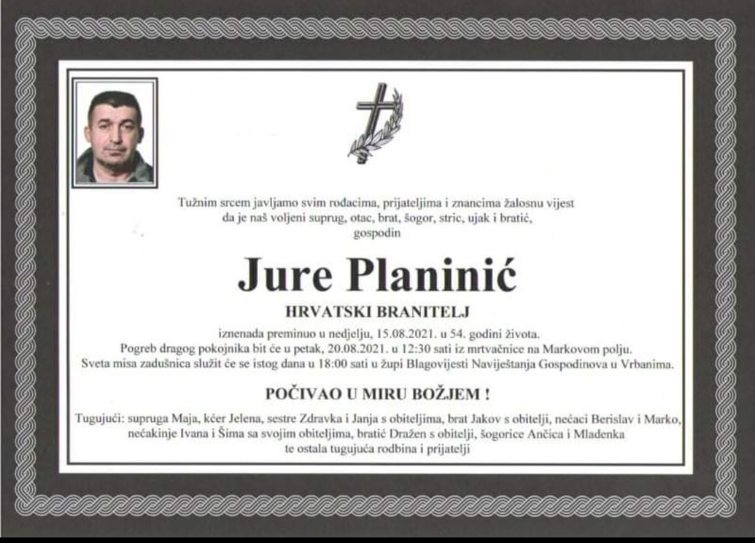 Preminuo Jure Planinić, hrvatski branitelj