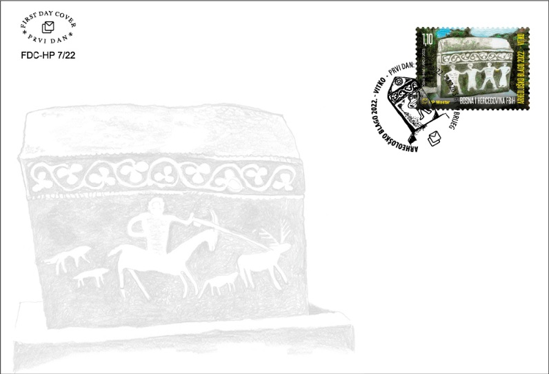 Poštanska marka HP Mostar s motivom Vitkovog stećka