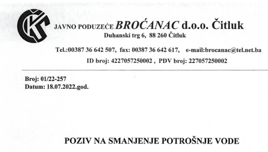 Poziv na smanjenje potrošnje vode