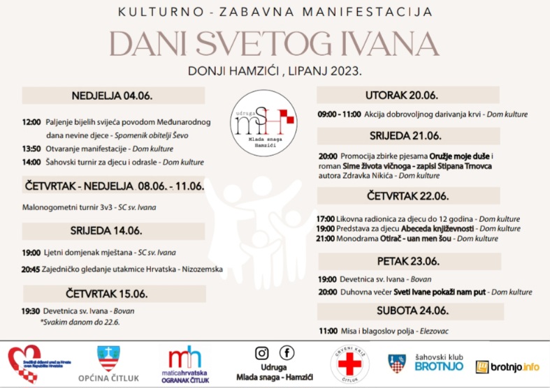 Najavljujemo: Kulturno-zabavna manifestacija “Dani svetog Ivana” u Donjim Hamzićima