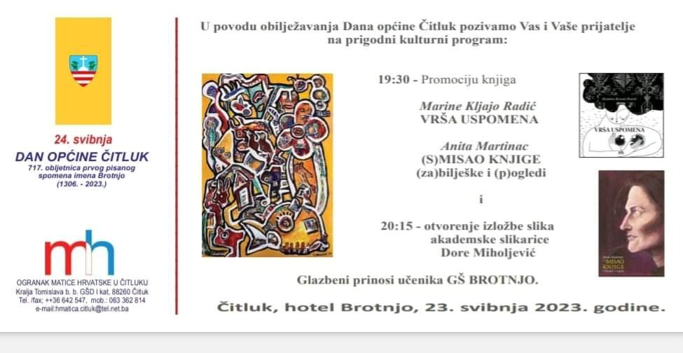 Večeras u hotelu Brotnjo sadržajan program u organizaciji Matice hrvatske Čitluk