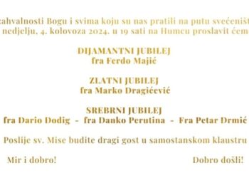 Dijamantni, zlatni i srebrni jubilej proslavit će 4. kolovoza fratri na Humcu