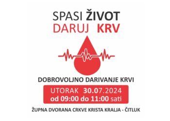 U utorak 30. srpnja dobrovoljno darivanje krvi