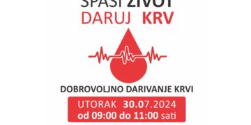 U utorak 30. srpnja dobrovoljno darivanje krvi