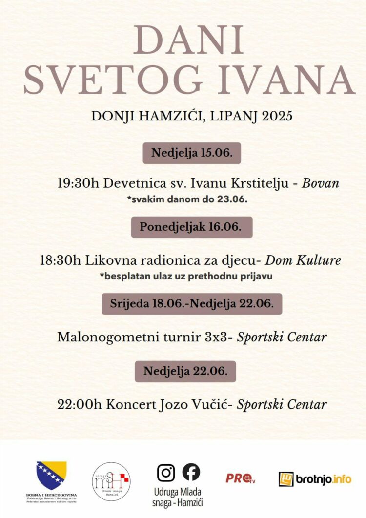 Udruga “Mlada snaga-Hamzići”: Program manifestacije “Dani svetog Ivana”