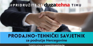 Duga-tehna d.o.o. – Natječaj za posao: Prodajno- tehnički savjetnik za područje Hercegovine