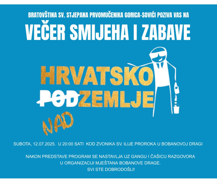 Večer smijeha i zabave u Bobanovoj Dragi: Nastupa “Hrvatsko nadzemlje”