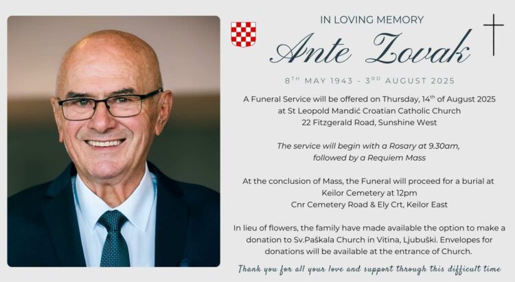 Preminuo Ante Zovak – Hercegovac iz Australije koji je za svoju Hercegovinu dao sve!