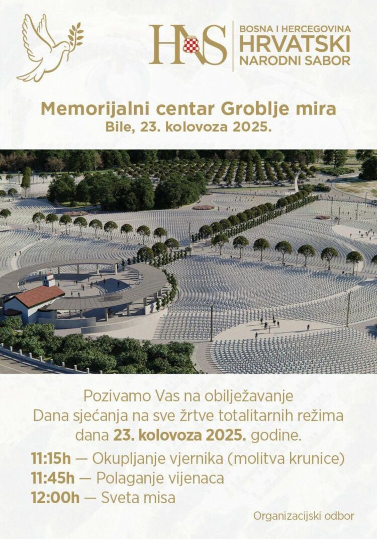 Najava: Sveta misa i komemoracija na Groblju mira u povodu Europskog dana sjećanja na sve žrtve totalitarnog režima