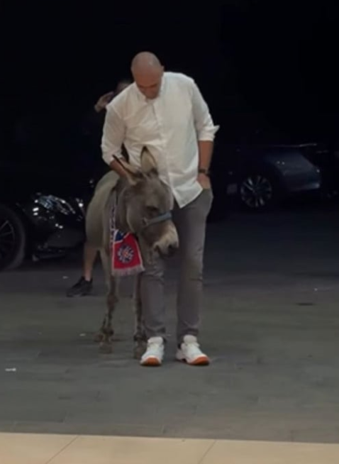 (VIDEO) Nesvakidašnje iznenađenje od kuma za mladoženju: Magarac u Hajdukovom šalu!