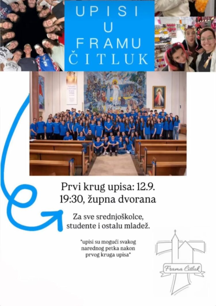 Upisi u Framu Čitluk – Prvi krug upisa u petak 12. rujna 2025.