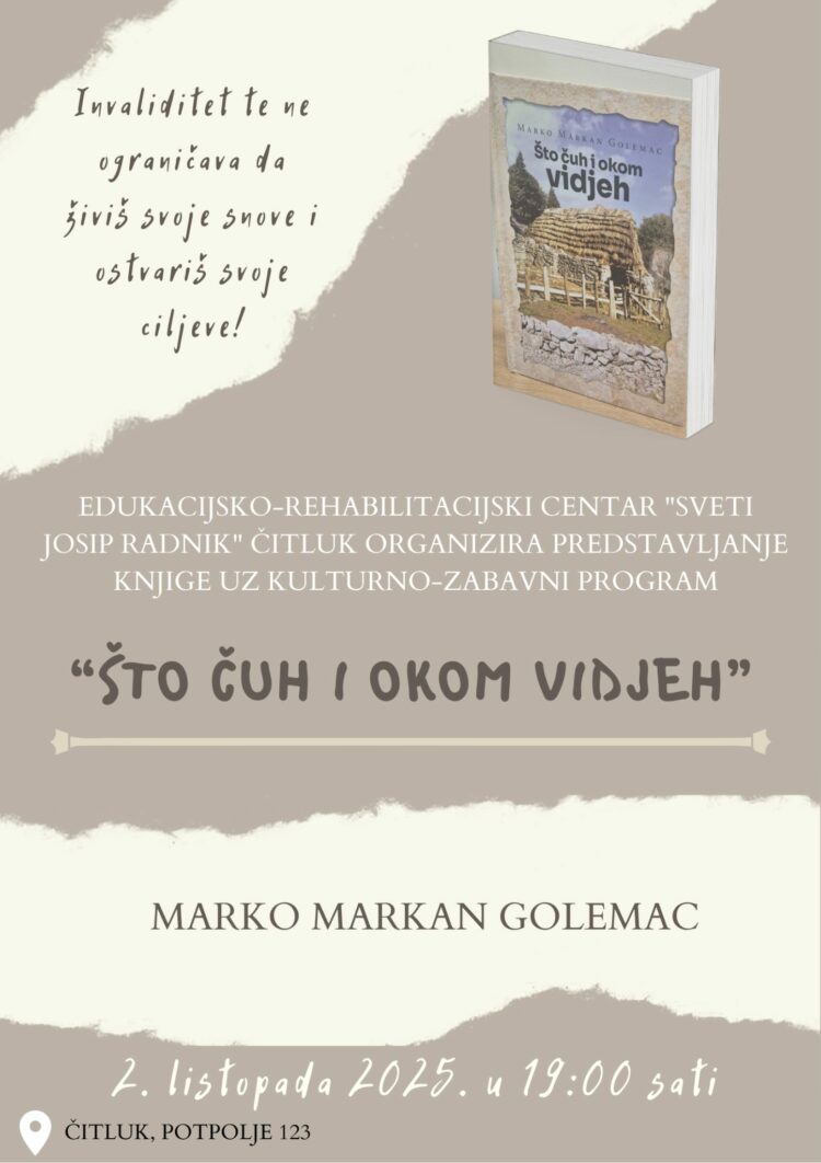 Edukacijsko-rehabilitacijski centar “Sveti Josip Radnik” – Predstavljanje knjige “Što čuh i okom vidjeh”