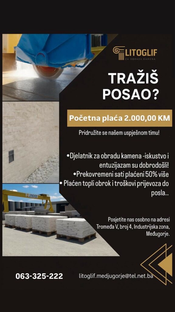 Litoglif d.o.o. raspisuje natječaj za posao