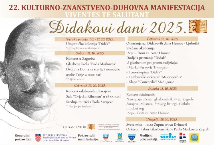 Didakovi dani 2025: Manifestacija u čast fra Didaka Buntića održat će se od 10. do 19. listopada