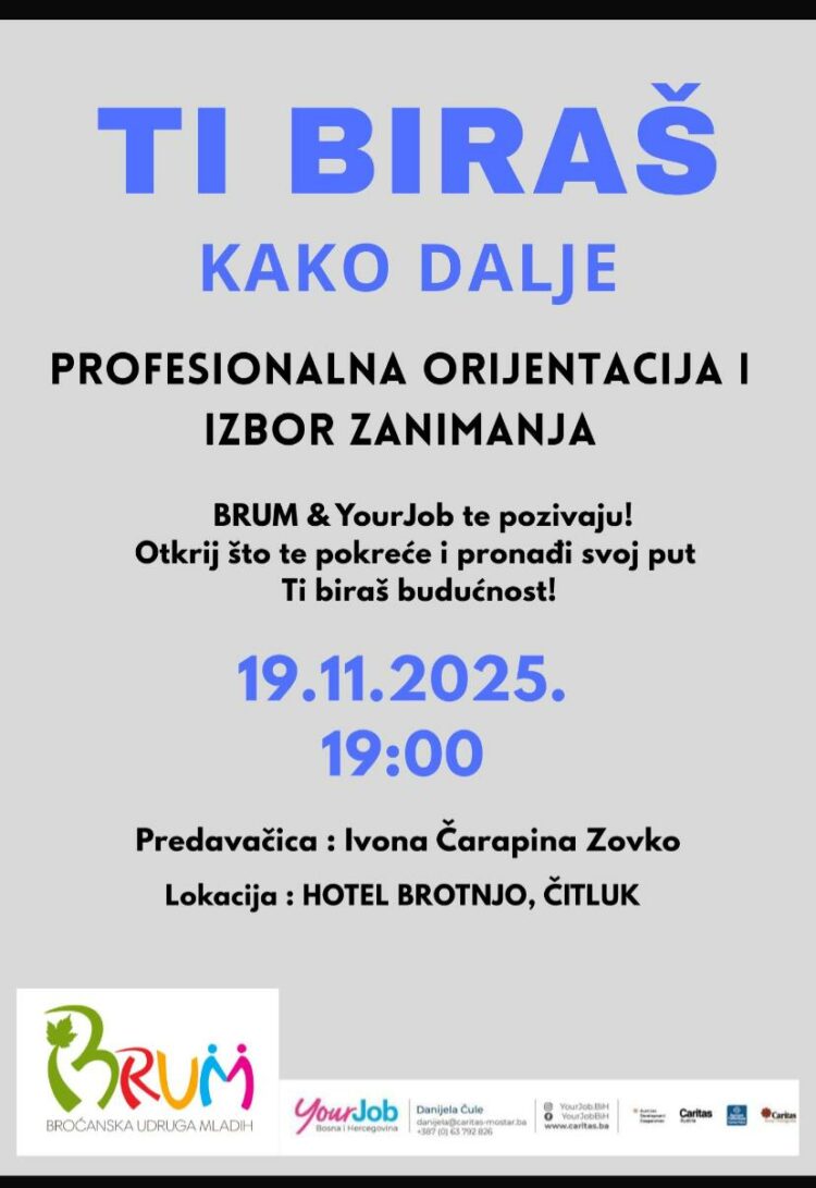 Broćanska udruga mladih najavljuje predavanje: Profesionalna orijentacija i izbor zanimanja
