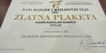 Brotnjaci nagrađeni zlatnim plaketama kvalitete ekstra djevičanskih maslinovih ulja Hercegovine