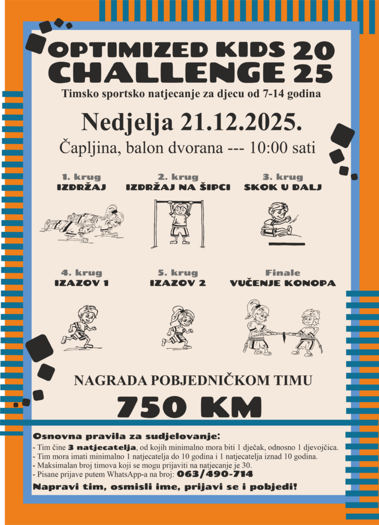 Najava: Dječja sportska međunarodna manifestacija “OPTIMIZED KIDS CHALLENGE 2025“