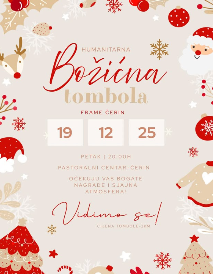 Frama Čerin: Božićna humanitarna tombola u petak 19. prosinca