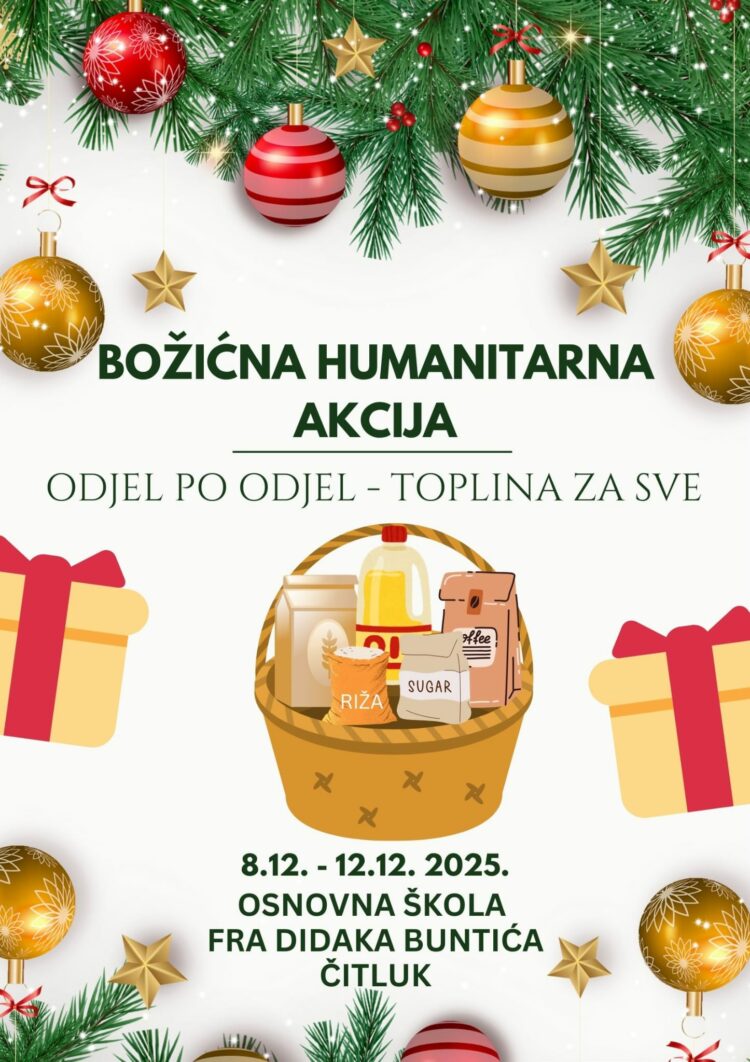 Božićna humanitarna akcija u OŠ fra Didaka Buntića: “Odjel po odjel – toplina za sve”
