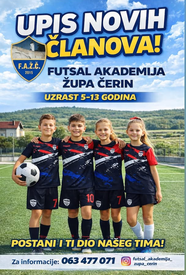 Futsal Akademija Župa Čerin vrši upis novih članova