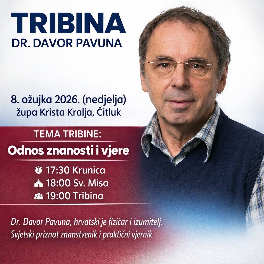 Tribina dr. Davora Pavune u nedjelju u Čitluku: Odnos znanosti i vjere