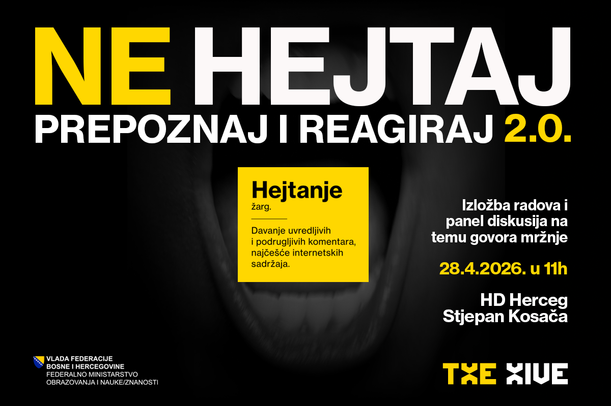 Kroz oči mostarskih srednjoškolaca – Izložba radova i panel diskusija „NE hejtaj: Prepoznaj i reagiraj“ u Kosači Kroz oči mostarskih srednjoškolaca – Izložba radova i panel diskusija „NE hejtaj: Prepoznaj i reagiraj“ u Kosači