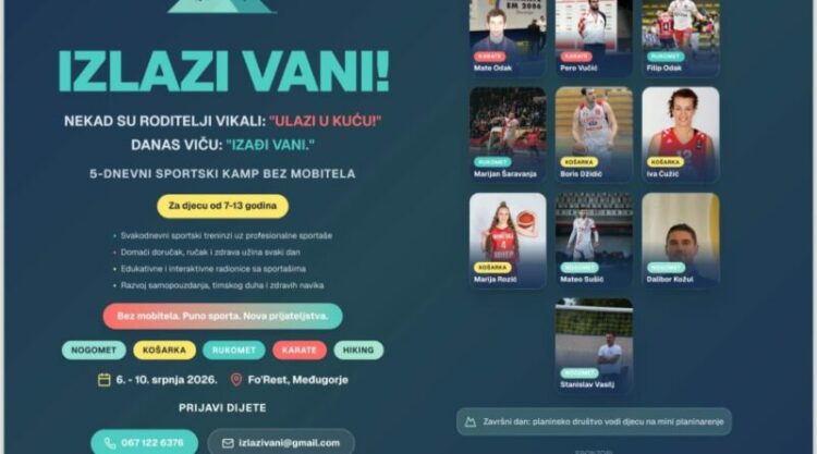 Otvoren upis u drugi ciklus sportsko-edukativnog kampa “Izlazi vani”