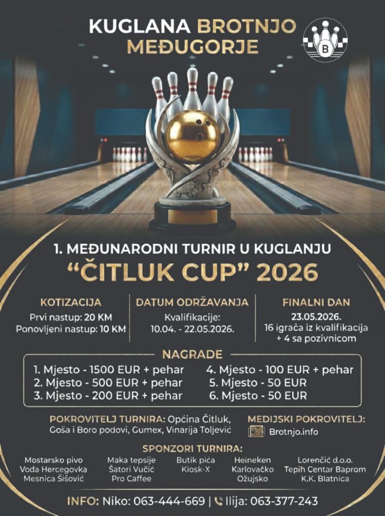 Najava: Završnica međunarodnog kuglačkog turnira “Čitluk Cup 2026”