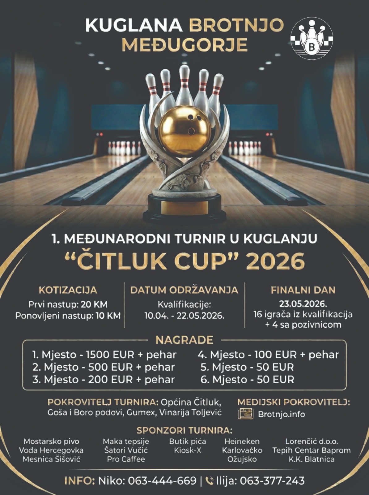 Najava: Završnica međunarodnog kuglačkog turnira “Čitluk Cup 2026”