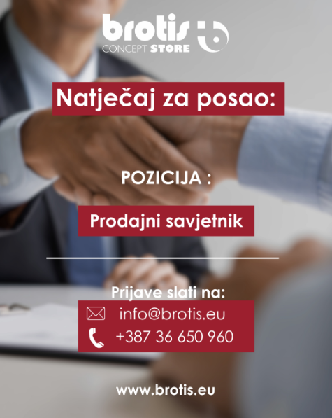 Brotis d.o.o. zapošljava: Prodajni savjetnik (prodavač)