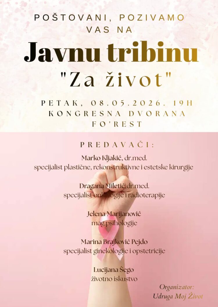 NAJAVA Javna tribina “ZA ŽIVOT” u organizaciji “UDRUGE MOJ ŽIVOT” iz Čitluka