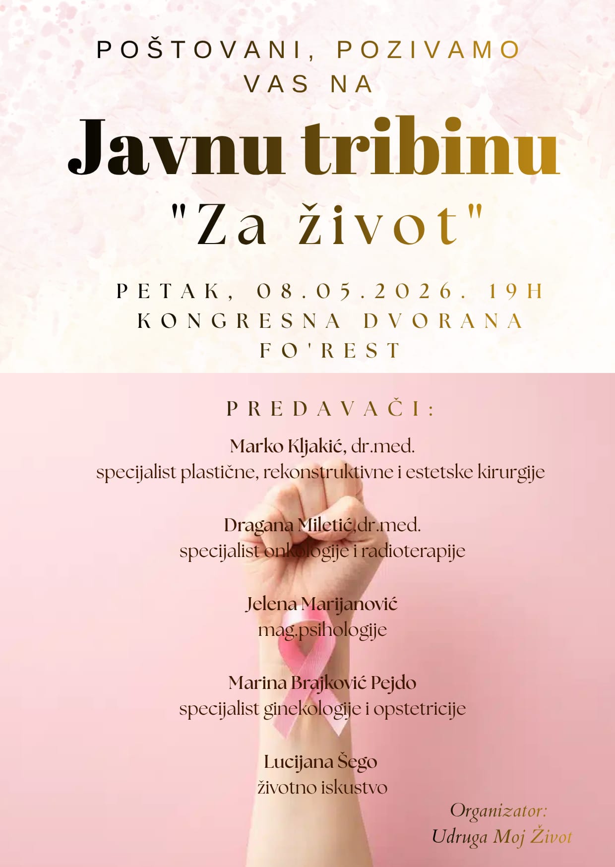 NAJAVA Javna tribina “ZA ŽIVOT” u organizaciji “UDRUGE MOJ ŽIVOT” iz Čitluka