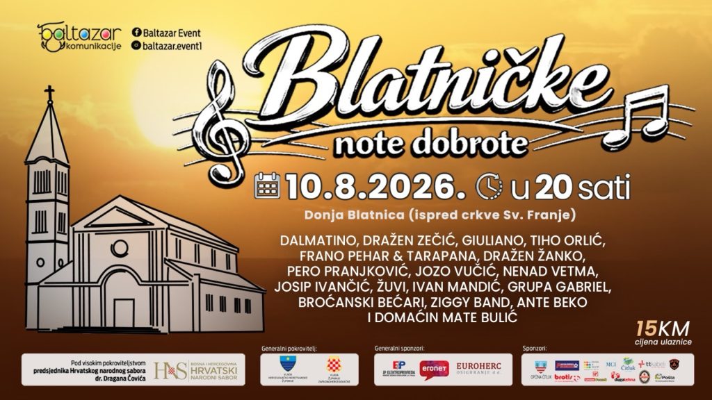 Blatničke note dobrote 2026: Mate Bulić i velika glazbena imena ponovno u Blatnici za plemeniti cilj