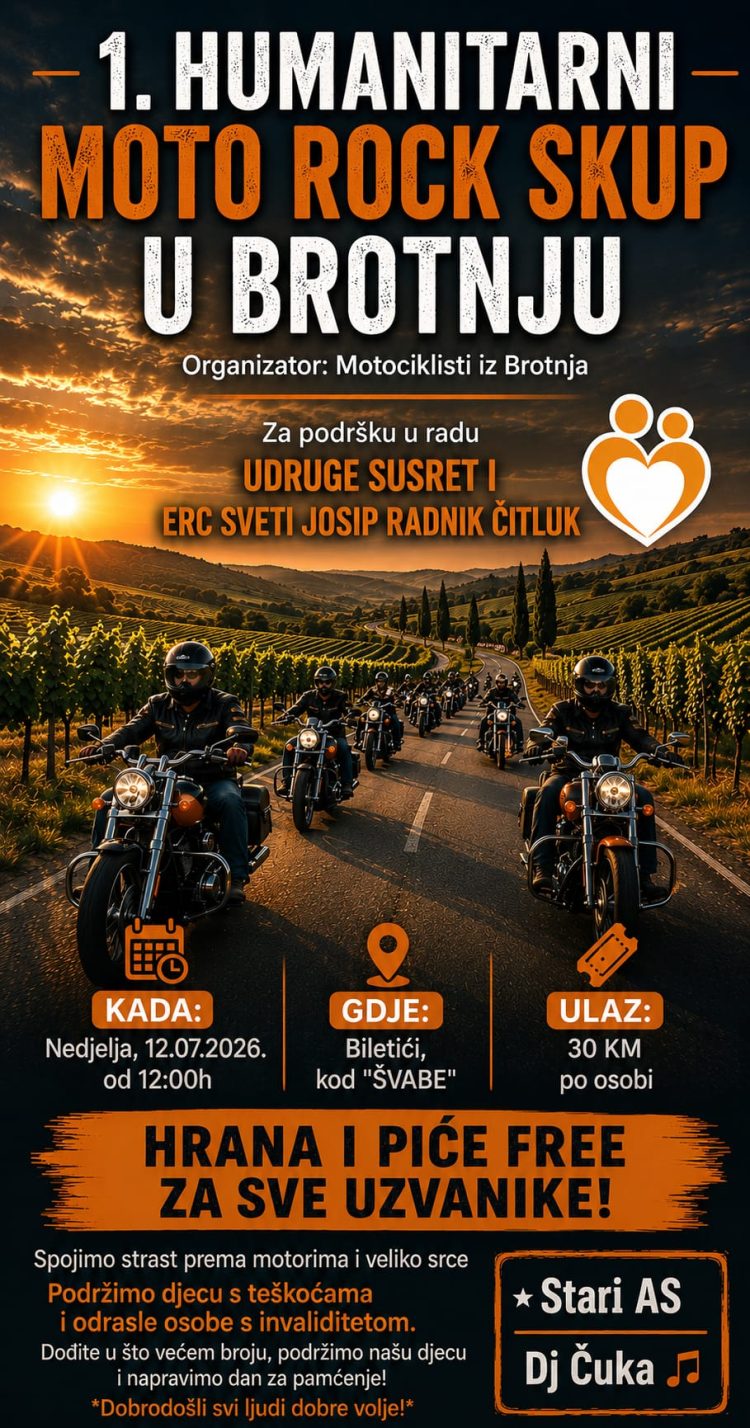 NAJAVA Humanitarni Moto Rock skup u Brotnju: Podrška djeci s teškoćama i osobama s invaliditetom