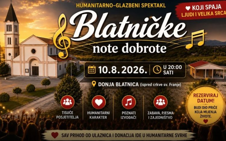 Blatničke note dobrote 2026: Mate Bulić i velika glazbena imena ponovno u Blatnici za plemeniti cilj