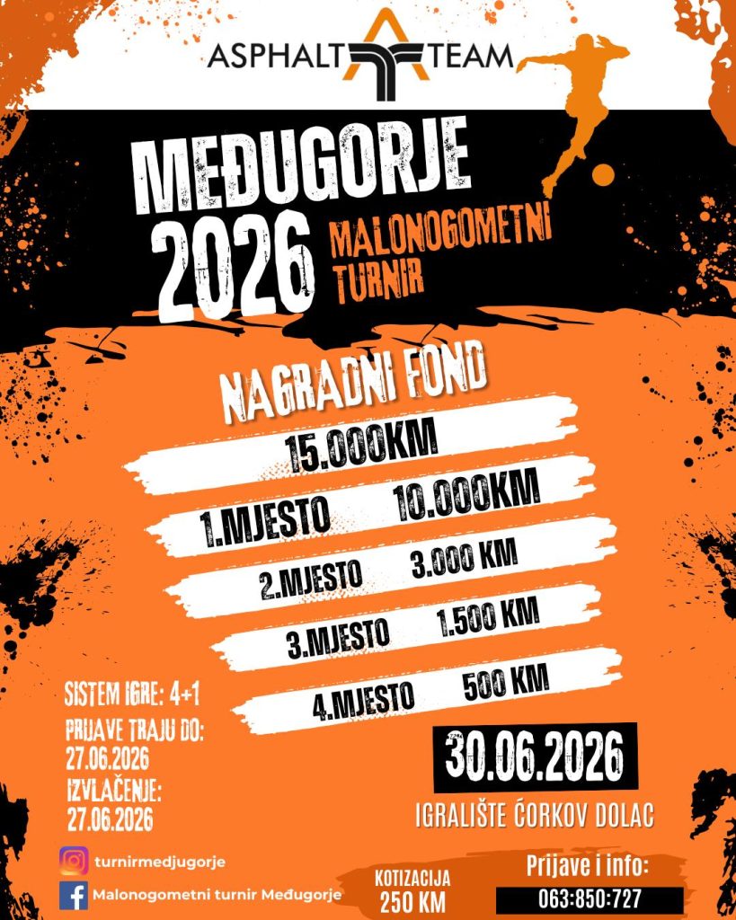 MEĐUGORJE 2026: Malonogometni turnir s nagradnim fondom od 15.000 KM