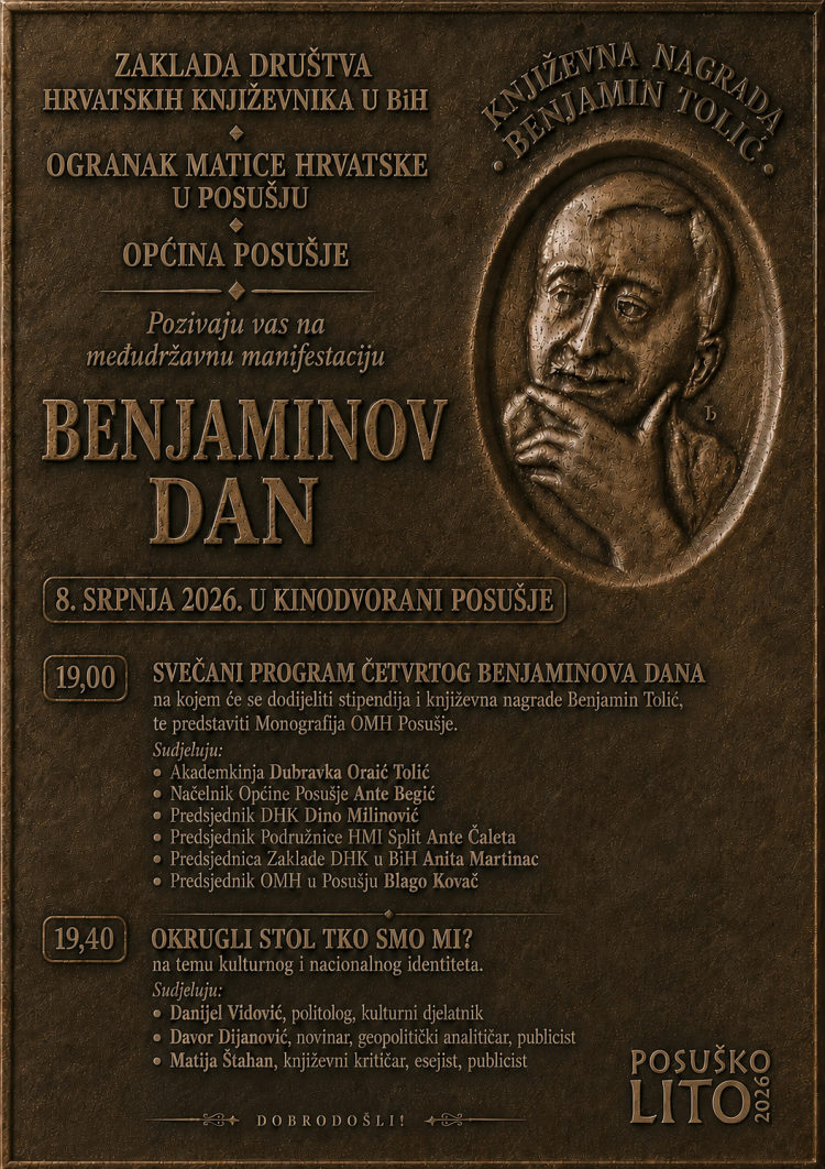 Zaklada Društva hrvatskih književnika u BiH poziva na međudržavnu manifestaciju “Benjaminov dan”